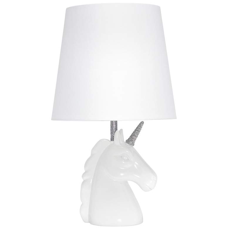Image 1 Simple Designs 15.5" Unicorn Lamp, White & Silver Glitter, w/ LED