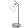 2_Simple Designs 15.75" Industrial Metal Desk Lp, Cl Shade, 2 USB Ports, Gray