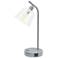 Simple Designs 15.75" Industrial Metal Desk Lp, Cl Shade, 2 USB Ports, Gray