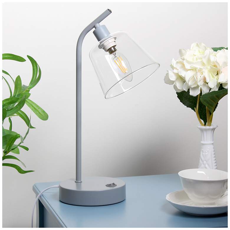 Image 1 Simple Designs 15.75" Industrial Metal Desk Lp, Cl Shade, 2 USB Ports, Gray