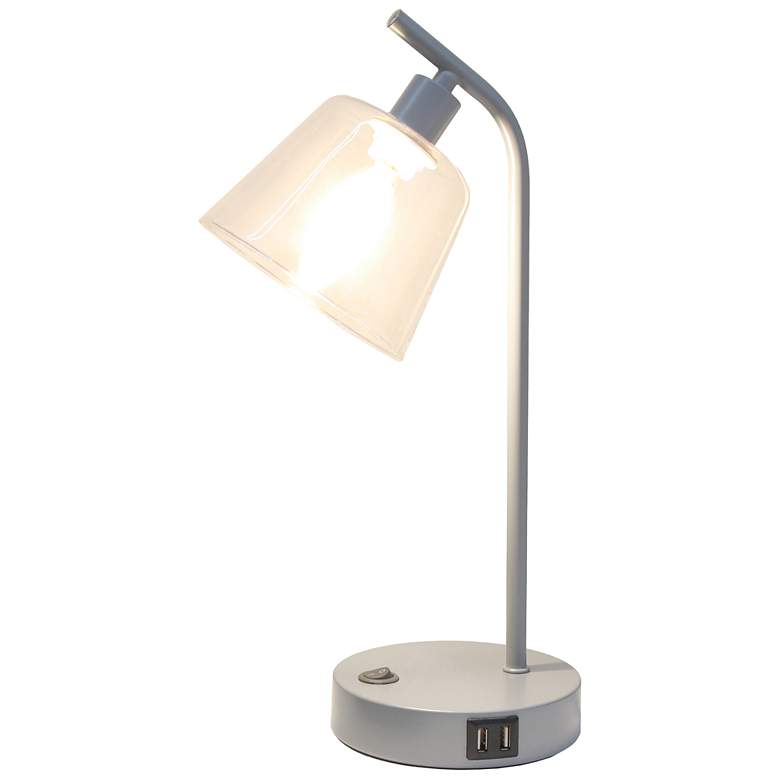 Image 4 Simple Designs 15.75" Industrial Metal Desk Lp, Cl Shade, 2 USB Ports, Gray more views