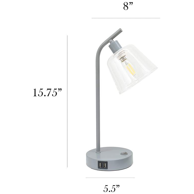 Image 5 Simple Designs 15.75" Industrial Metal Desk Lp, Cl Shade, 2 USB Ports, Gray more views