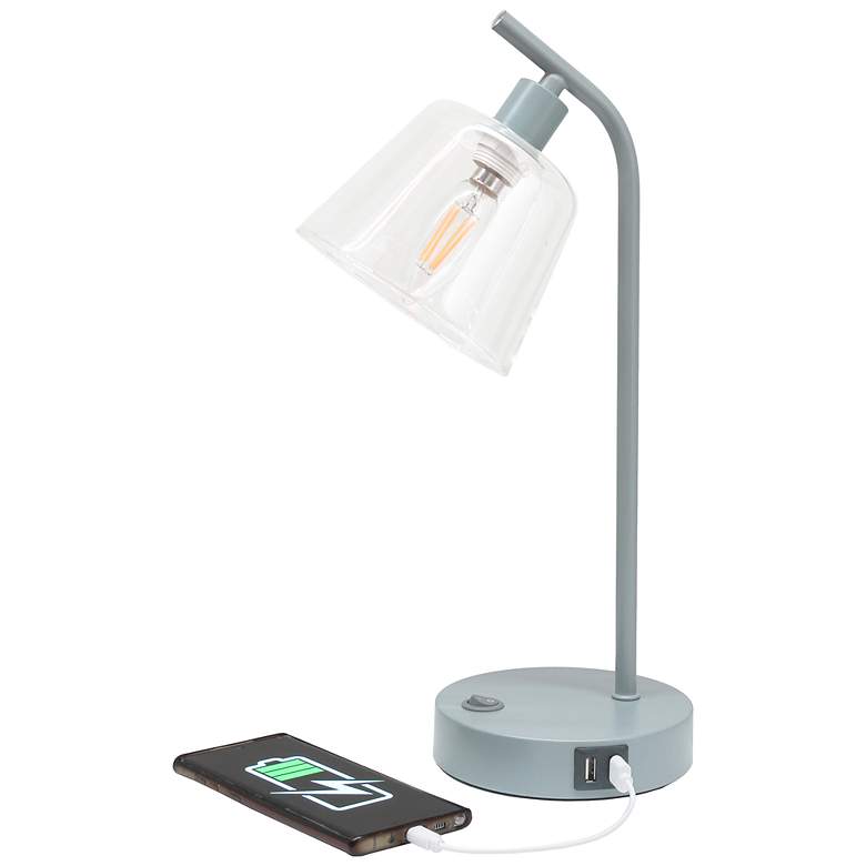 Image 7 Simple Designs 15.75" Industrial Metal Desk Lp, Cl Shade, 2 USB Ports, Gray more views
