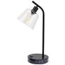 2_Simple Designs 15.75" Industrial Mtl Desk Lp, Glass Shd, 2 USB Ports, BLK