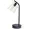 Simple Designs 15.75" Industrial Mtl Desk Lp, Glass Shd, 2 USB Ports, BLK