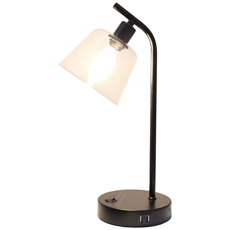 Image 4 Simple Designs 15.75" Industrial Mtl Desk Lp, Glass Shd, 2 USB Ports, BLK more views