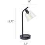 5_Simple Designs 15.75" Industrial Mtl Desk Lp, Glass Shd, 2 USB Ports, BLK more views