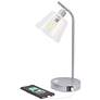 7_Simple Designs 15.75" Industrial Mtl Desk LP, Gls Shd, 2 USB Ports, Silver more views