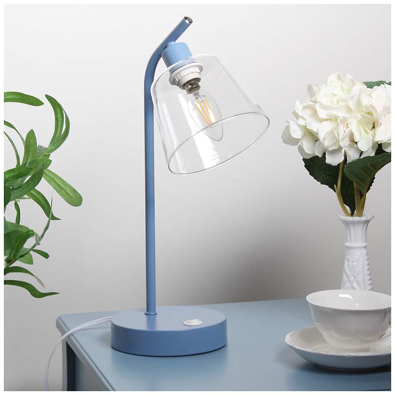 Image 1 Simple Designs 15.75" Industrial Mtl Desk Lp, Glss Shade, 2 USB Ports, Blue