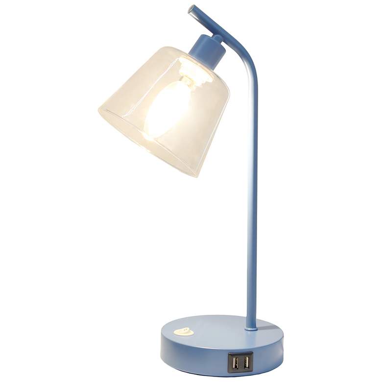 Image 4 Simple Designs 15.75" Industrial Mtl Desk Lp, Glss Shade, 2 USB Ports, Blue more views