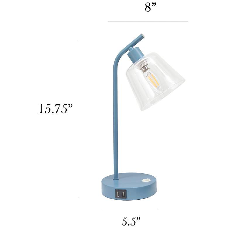 Image 5 Simple Designs 15.75" Industrial Mtl Desk Lp, Glss Shade, 2 USB Ports, Blue more views