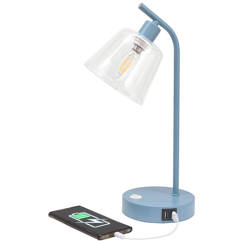 Image 7 Simple Designs 15.75" Industrial Mtl Desk Lp, Glss Shade, 2 USB Ports, Blue more views