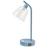 Simple Designs 15.75" Industrial Mtl Desk Lp, Glss Shade, 2 USB Ports, Blue