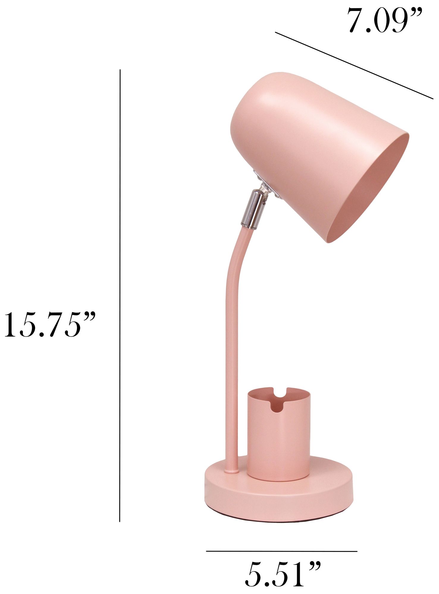 Simple Designs 15.75" Metal Desk LP, Adj Gooseneck, Compartment, Blush Pink