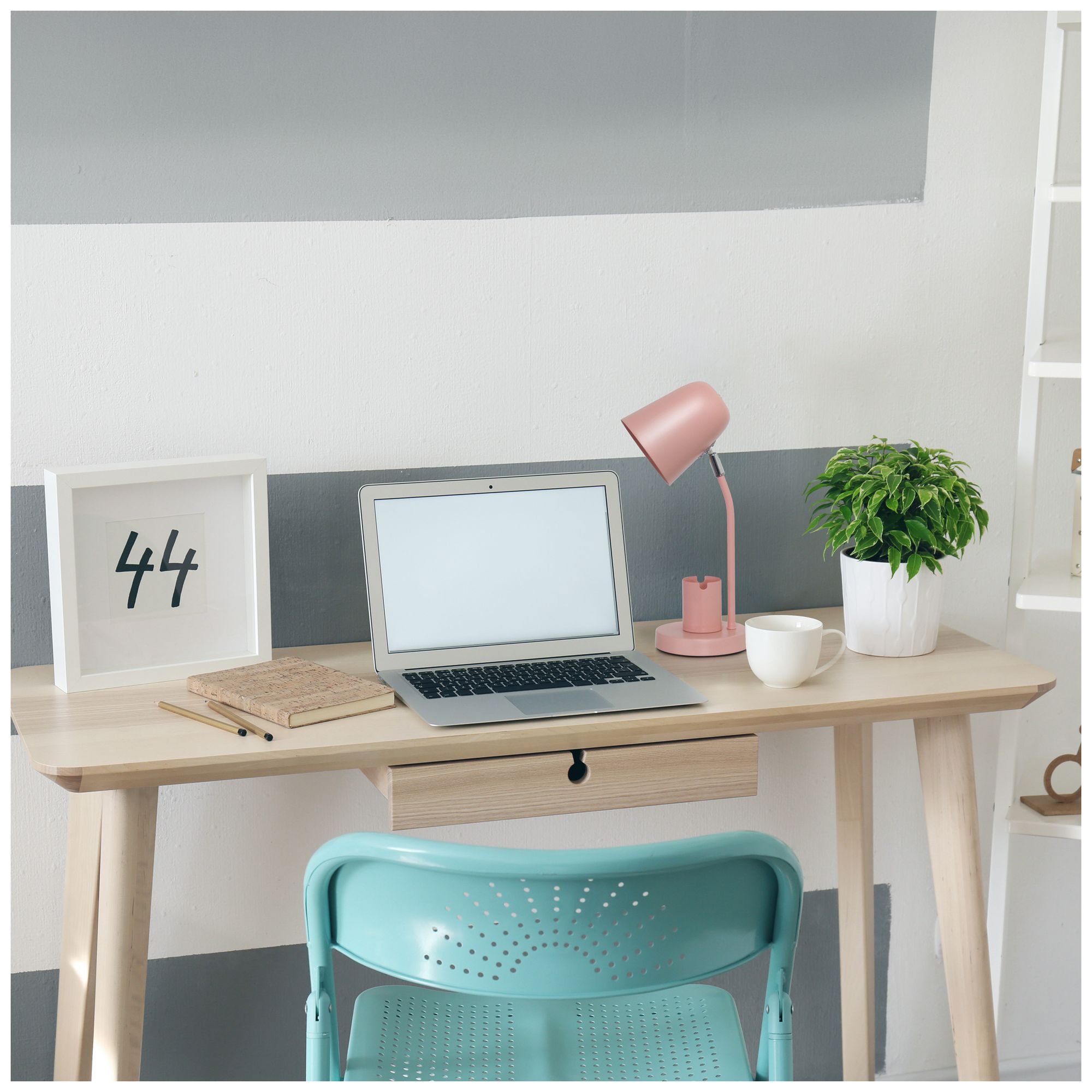 Simple Designs 15.75" Metal Desk LP, Adj Gooseneck, Compartment, Blush Pink