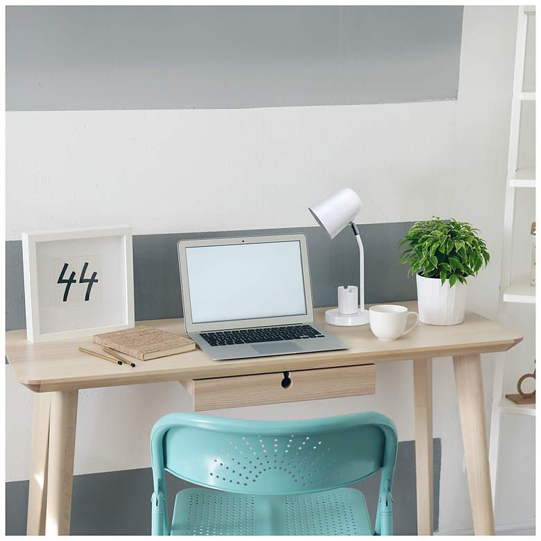 Image 6 Simple Designs 15.75" Metal Table Desk Lp, Adj Gooseneck, Compartment, Wht more views
