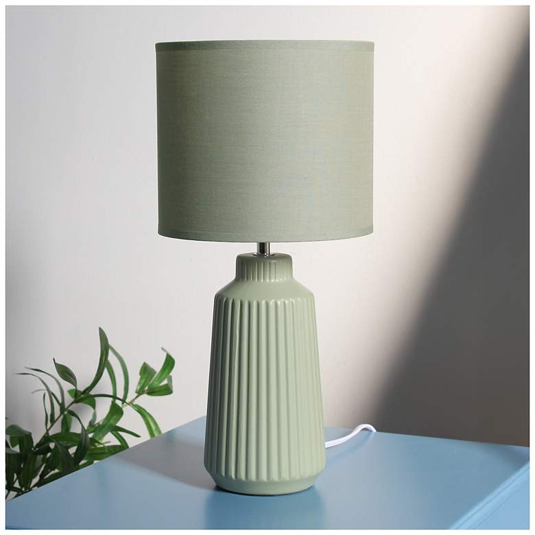 Image 1 Simple Designs 15.94" Glow & Flow Ceramic Tb Lamp, Mono Fabric Shade, Olive