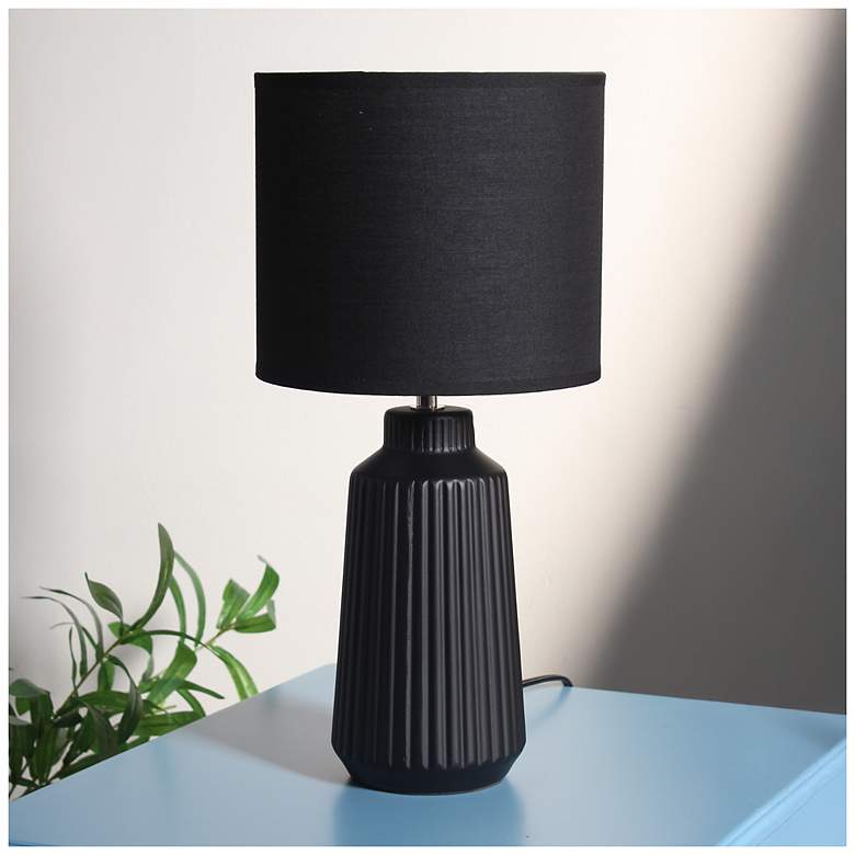 Image 1 Simple Designs 15.94" Glow & Flow Grooved Tb Lamp, Mono Fabric Shade, Black