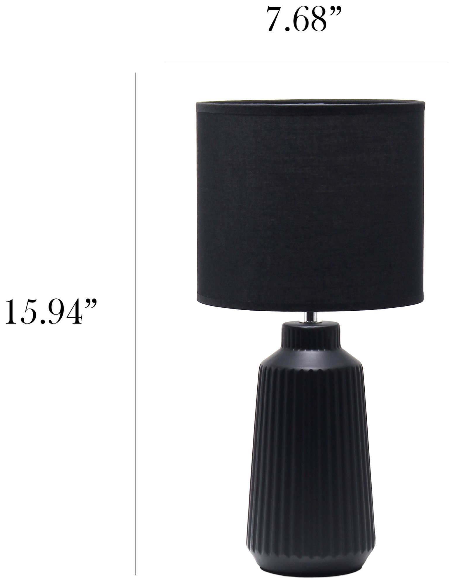 Simple Designs 15.94" Glow & Flow Grooved Tb Lamp, Mono Fabric Shade, Black