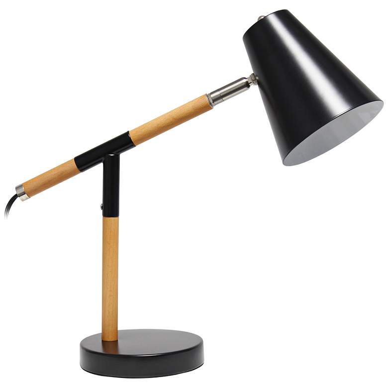 Image 2 Simple Designs 15 1/2 inch Black and Wood Adjustable Desk Lamp