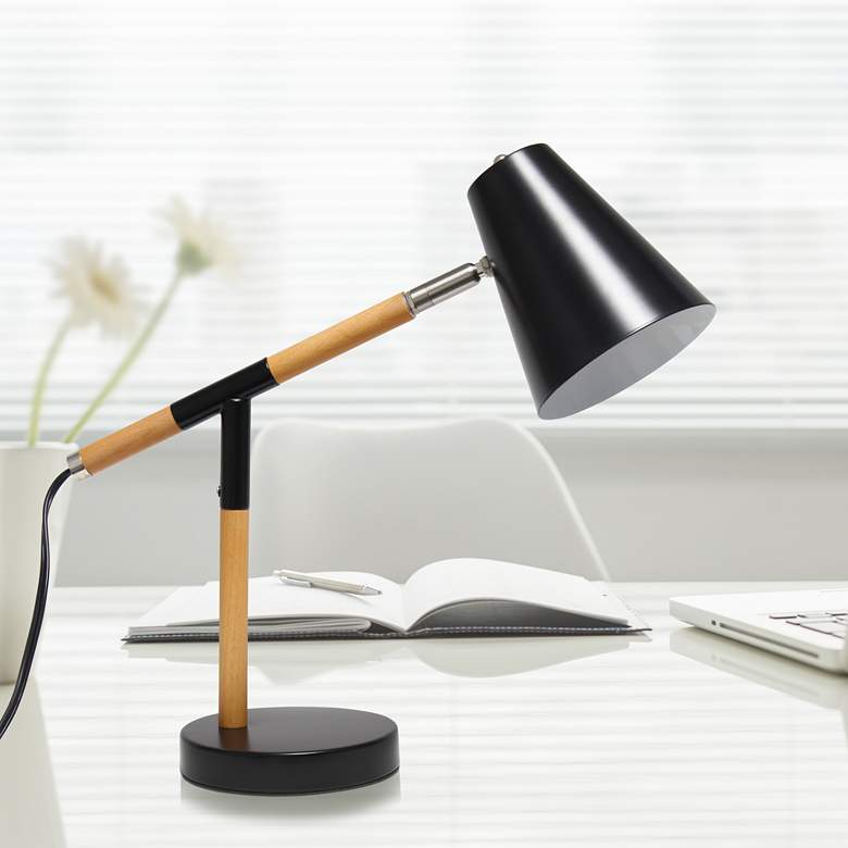 Image 1 Simple Designs 15 1/2 inch Black and Wood Adjustable Desk Lamp
