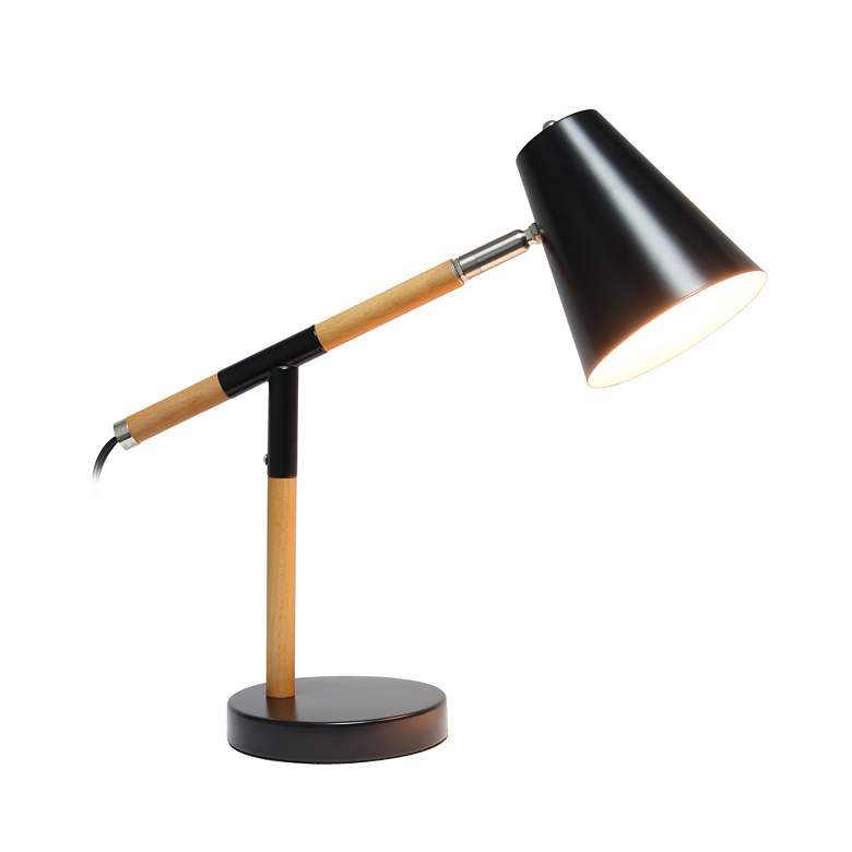 Image 3 Simple Designs 15 1/2 inch Black and Wood Adjustable Desk Lamp more views