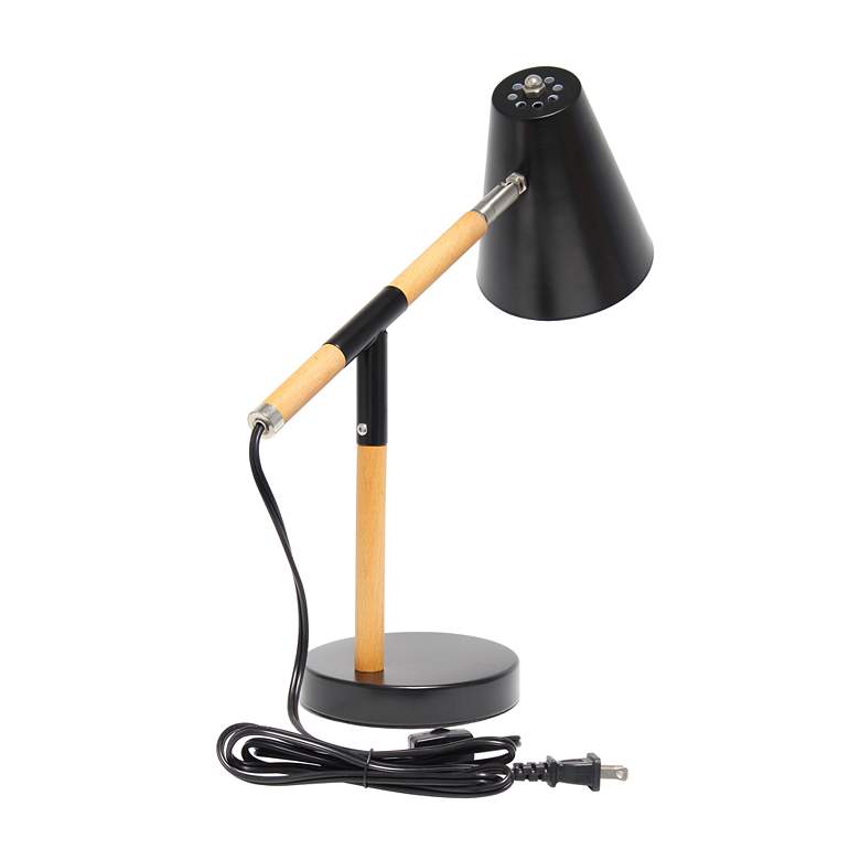 Image 6 Simple Designs 15 1/2 inch Black and Wood Adjustable Desk Lamp more views