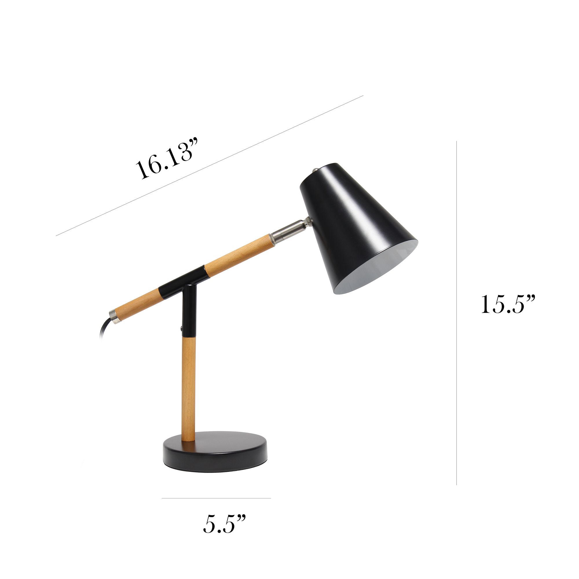 Simple Designs 15 1/2" Black and Wood Adjustable Desk Lamp