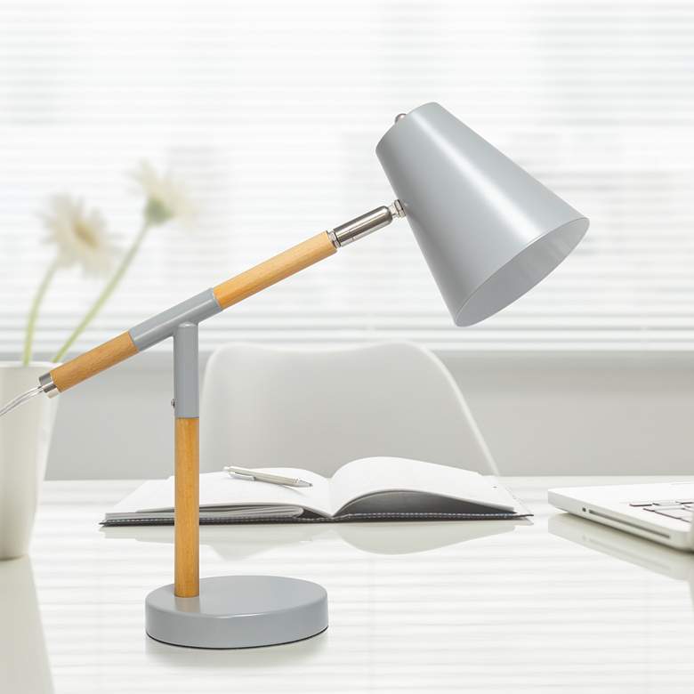 Image 1 Simple Designs 15 1/2" Gray and Wood Adjustable Desk Lamp