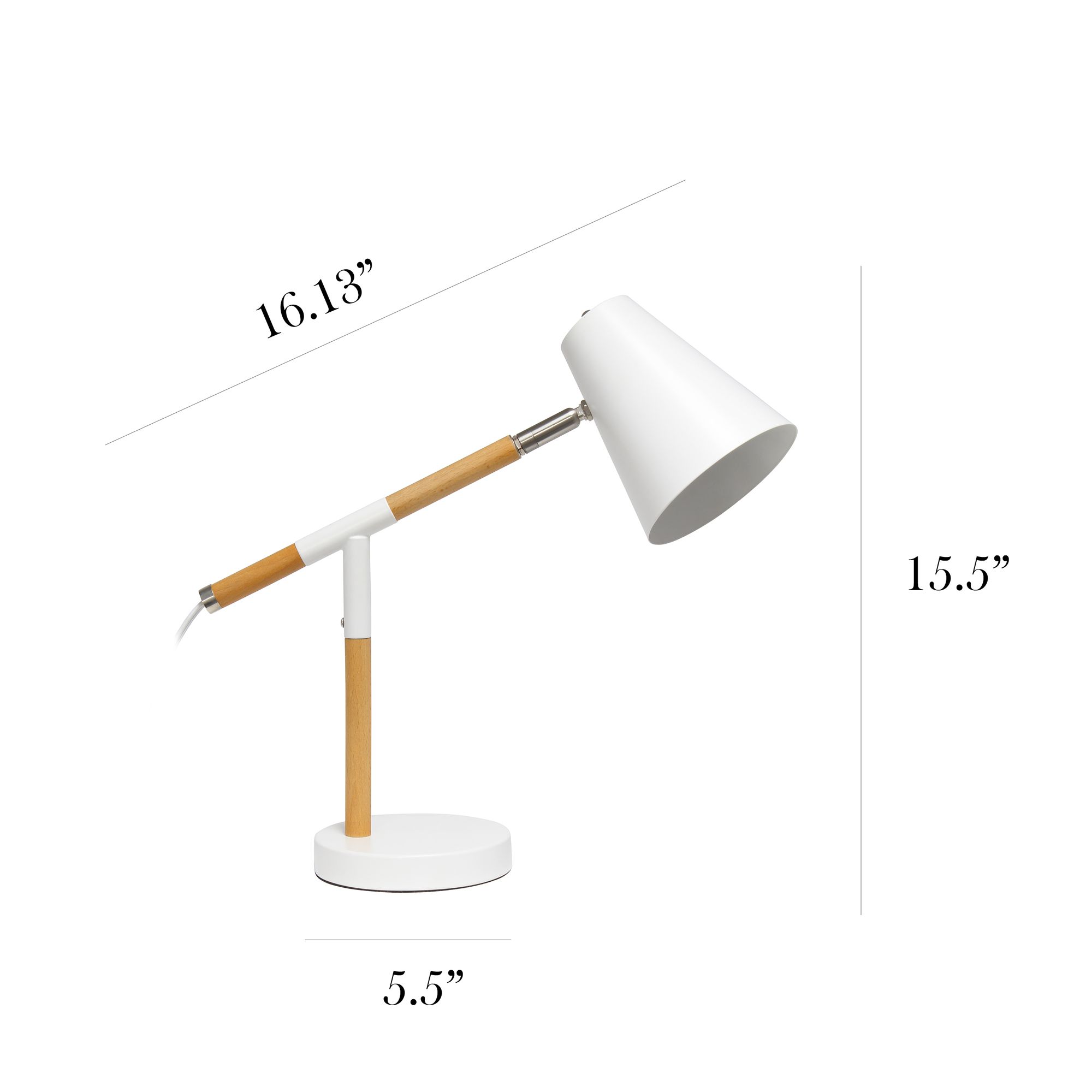 Simple Designs 15 1/2" White and Wood Adjustable Desk Lamp
