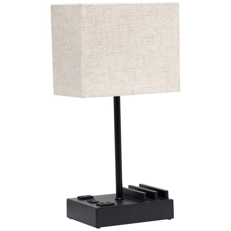 Image 2 Simple Designs 15 1/4 inchH Black Beige USB Accent Table Lamp