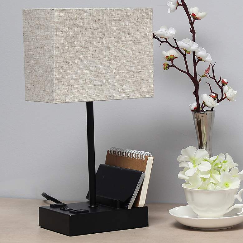 Image 1 Simple Designs 15 1/4 inchH Black Beige USB Accent Table Lamp