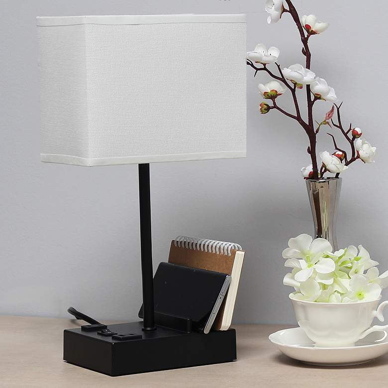 Image 1 Simple Designs 15 1/4"H Black White USB Accent Table Lamp