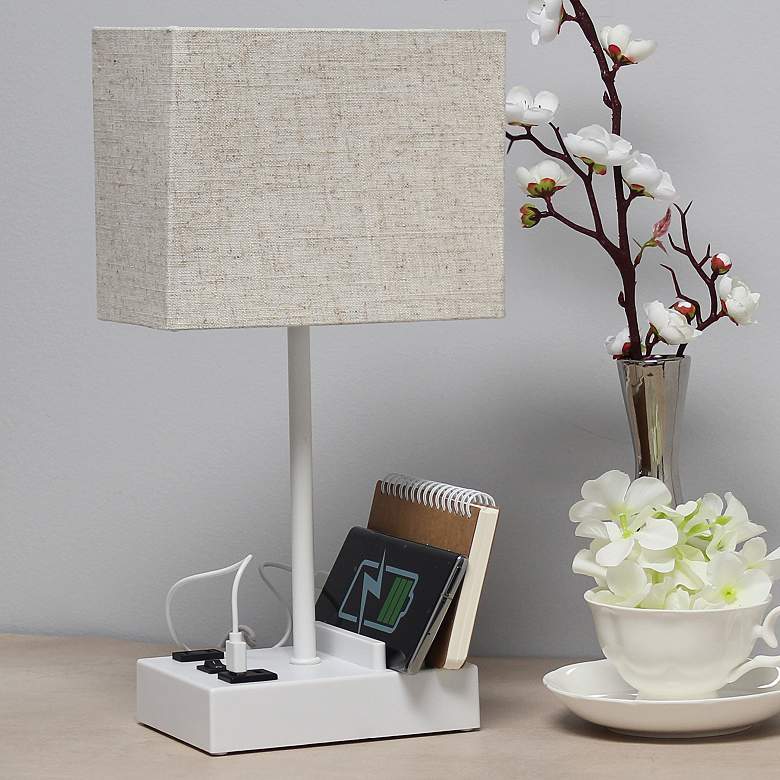 Image 1 Simple Designs 15 1/4"H White Beige USB Accent Table Lamp