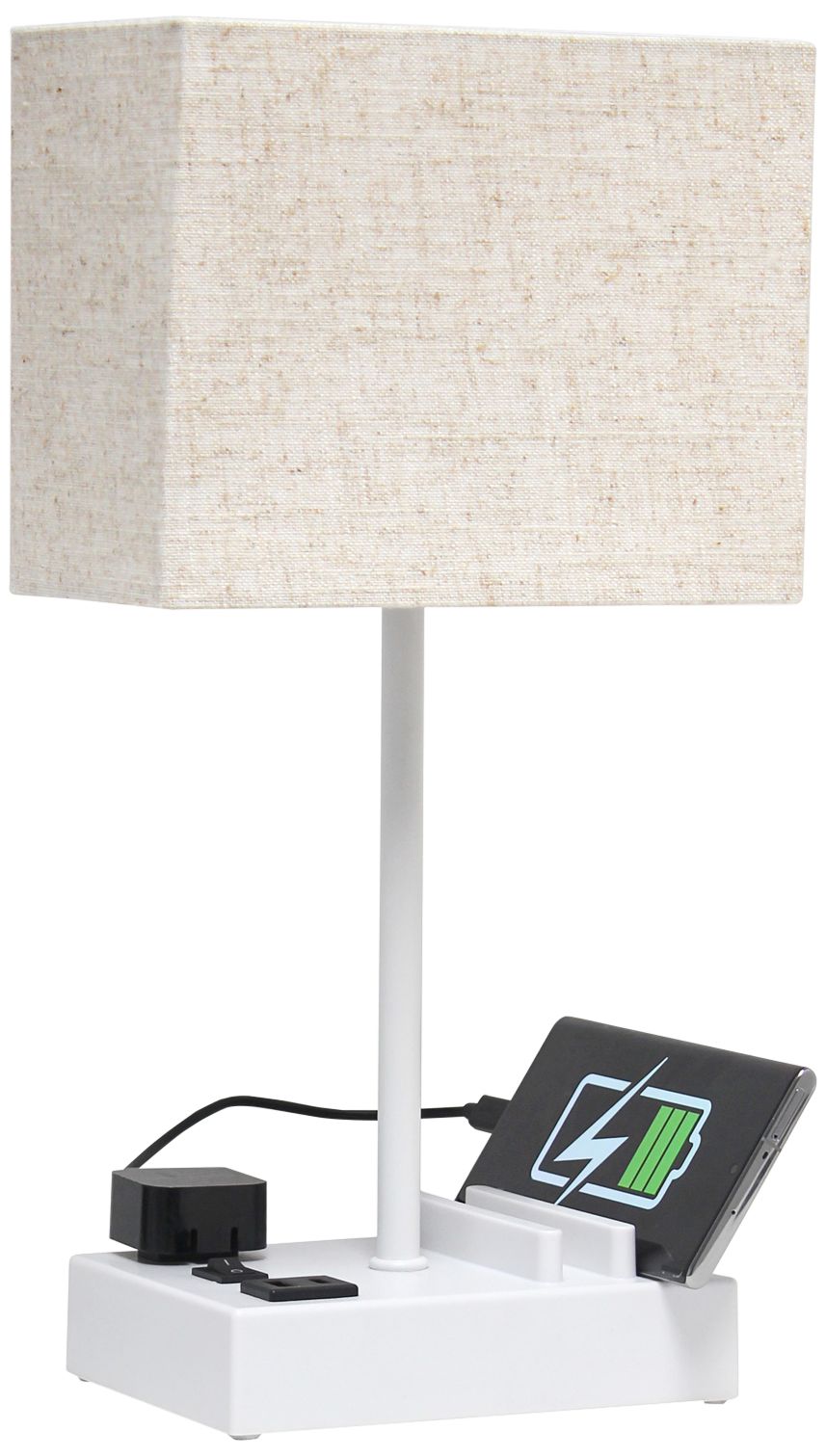 Simple Designs 15 1/4"H White Beige USB Accent Table Lamp