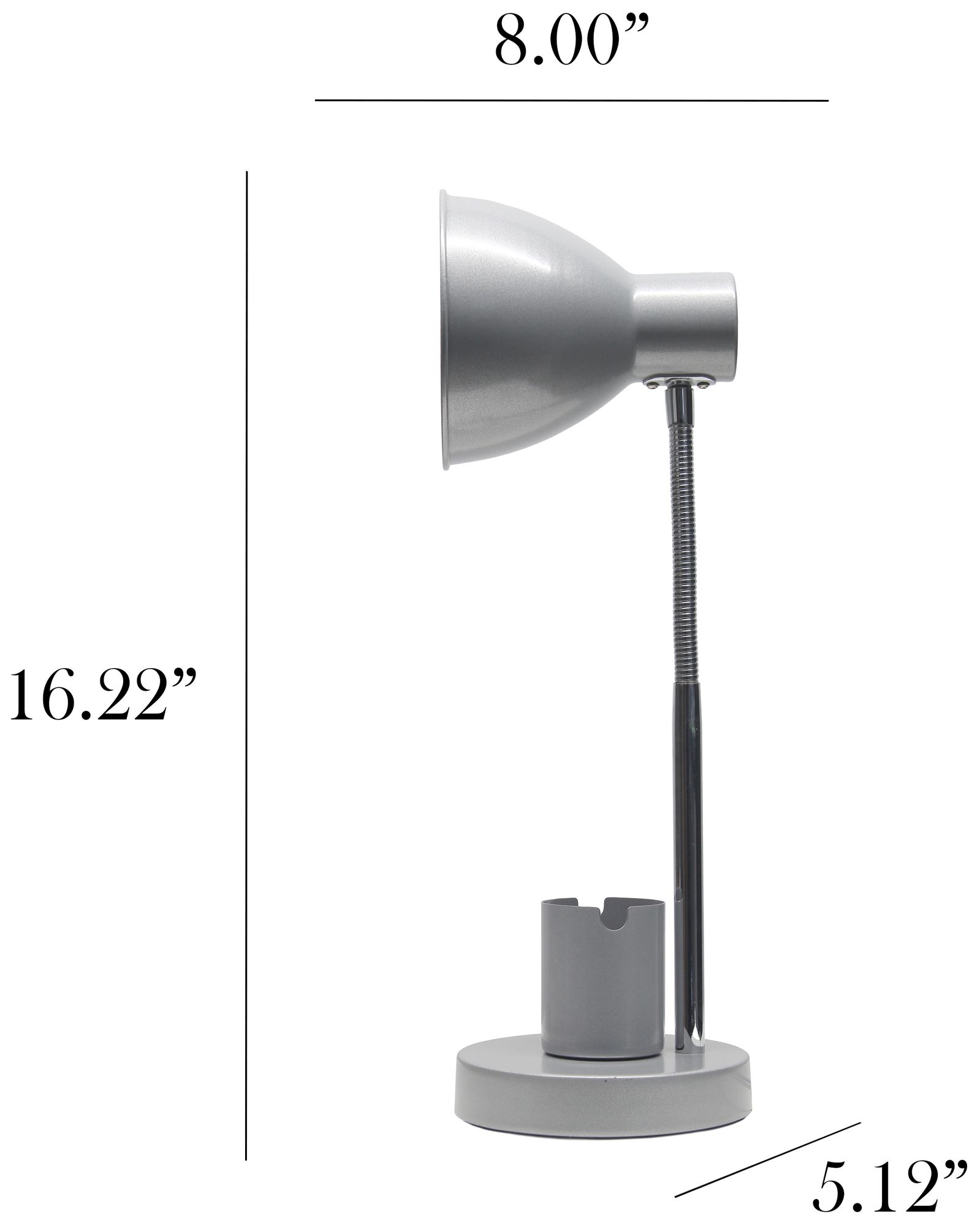 Simple Designs 16.22" Adjustable Metal Desk Task LP, Organizer, Silver