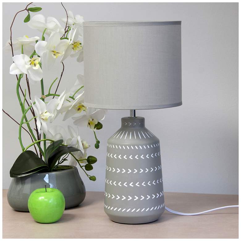 Image 1 Simple Designs 16.93" Glow & Flow Boho Patterned Ceramic Table Lamp, Gray