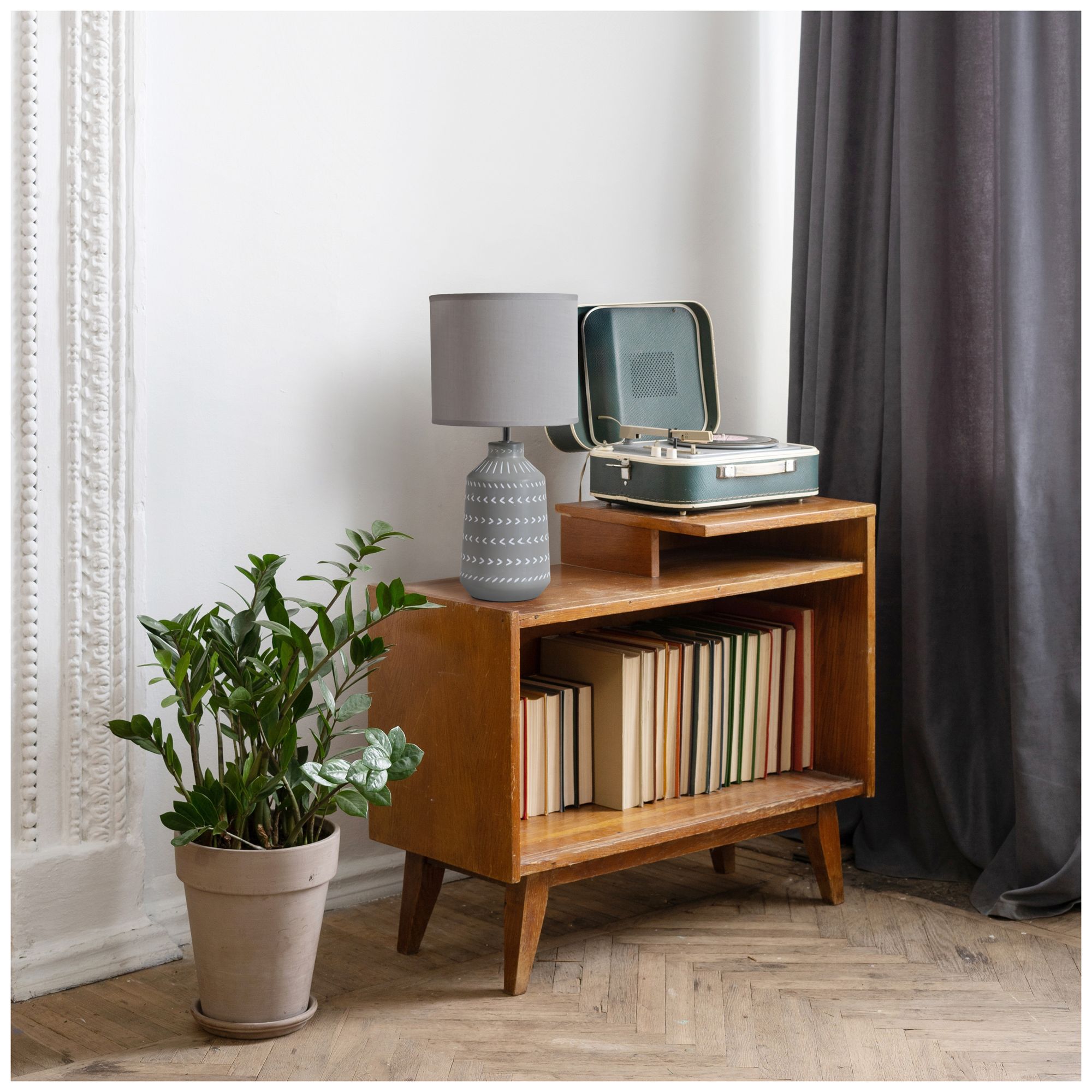 Simple Designs 16.93" Glow & Flow Boho Patterned Ceramic Table Lamp, Gray