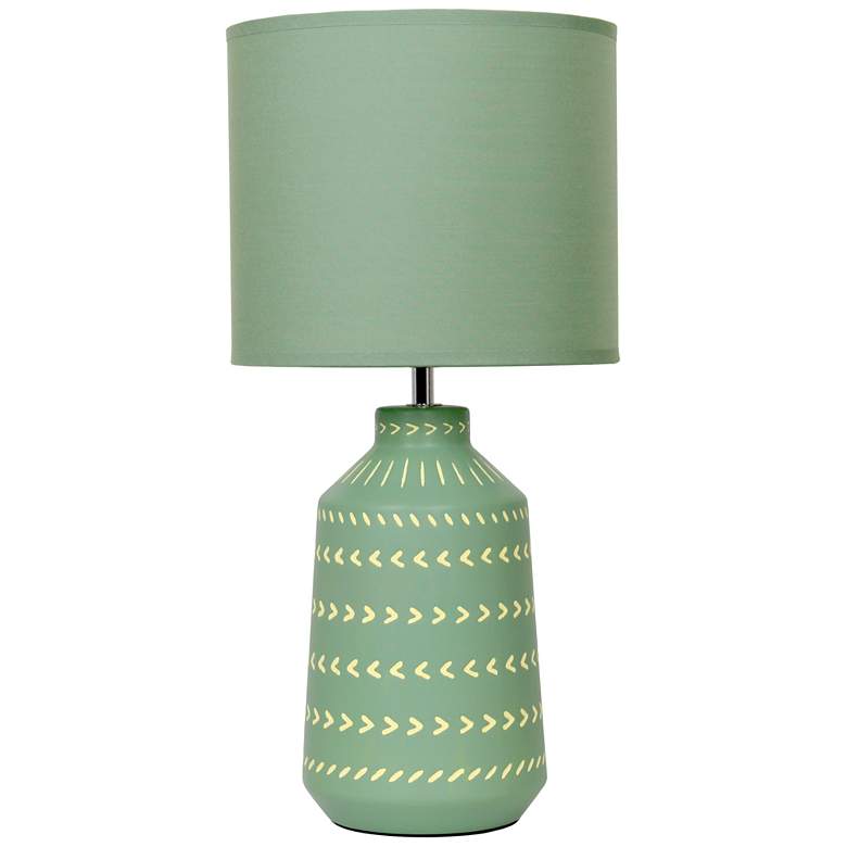 Image 2 Simple Designs 16.93" Glow & Flow Boho Patterned Ceramic Table Lamp, Green