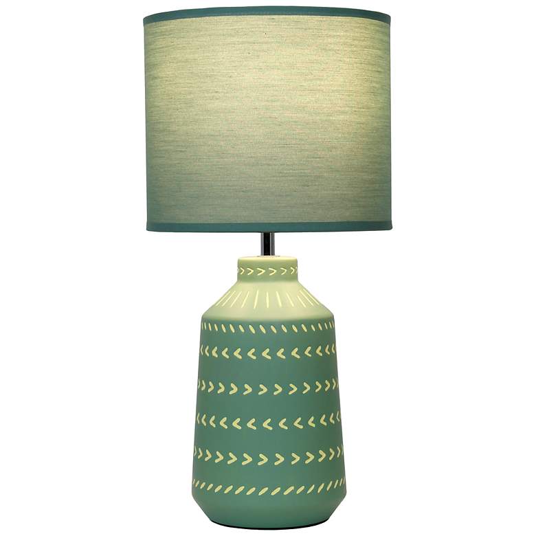 Image 4 Simple Designs 16.93" Glow & Flow Boho Patterned Ceramic Table Lamp, Green more views