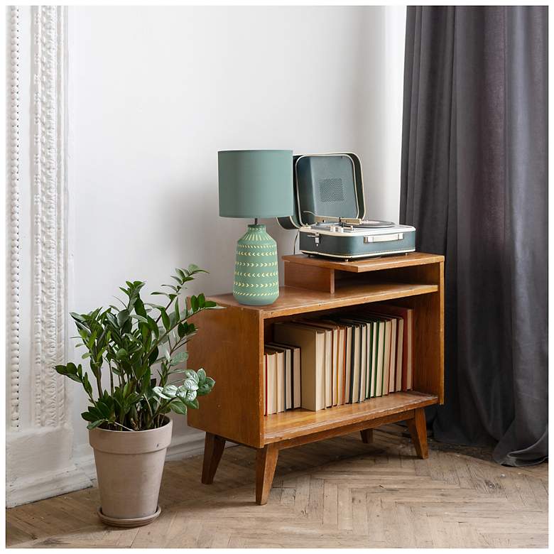 Image 6 Simple Designs 16.93" Glow & Flow Boho Patterned Ceramic Table Lamp, Green more views
