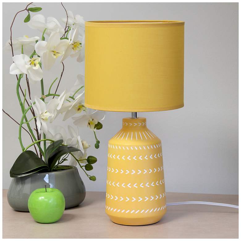Image 1 Simple Designs 16.93" Glow & Flow Boho Patterned Ceramic Table Lamp, Yellow