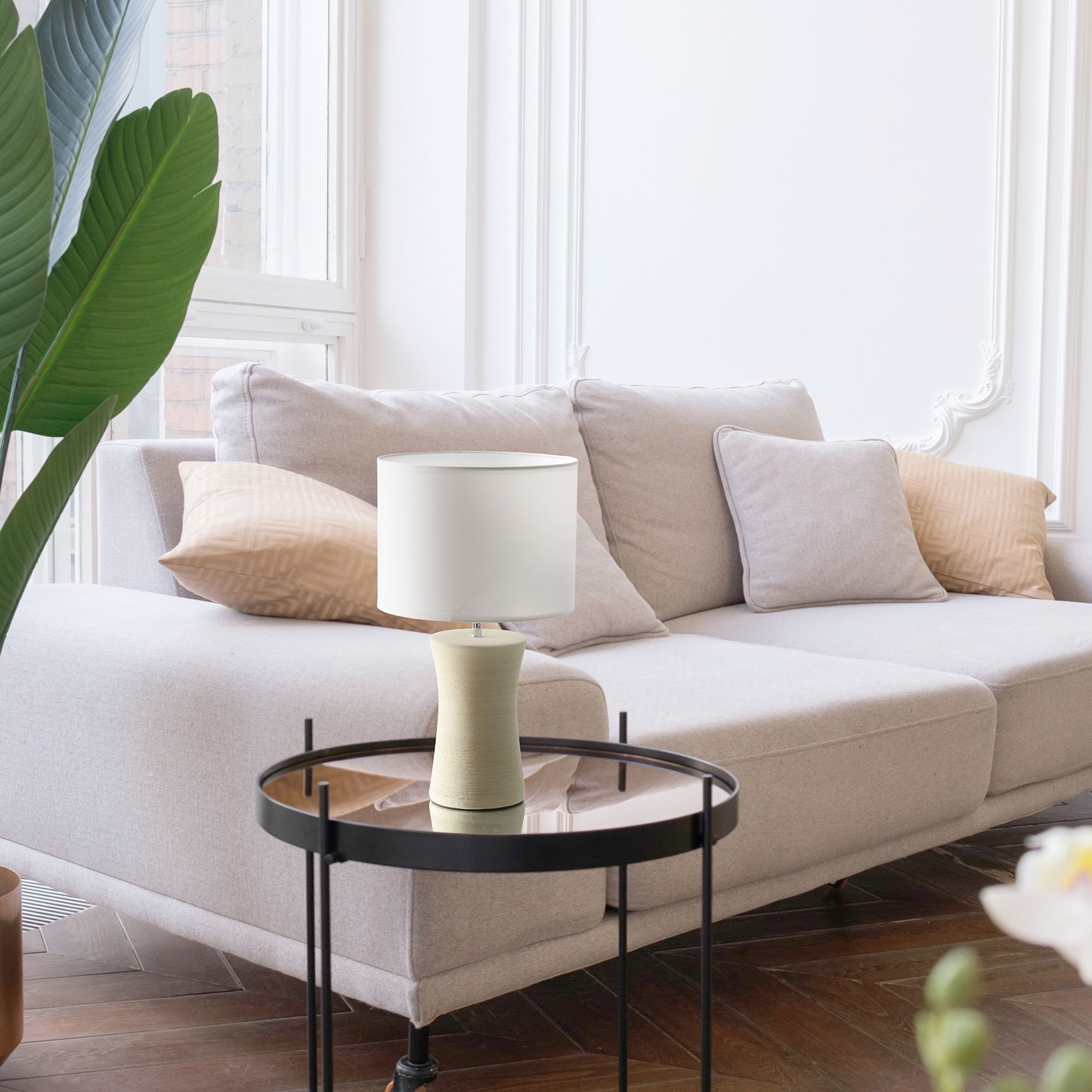 Simple Designs 16 1/2" High Beige Hourglass Ceramic Accent Table Lamp