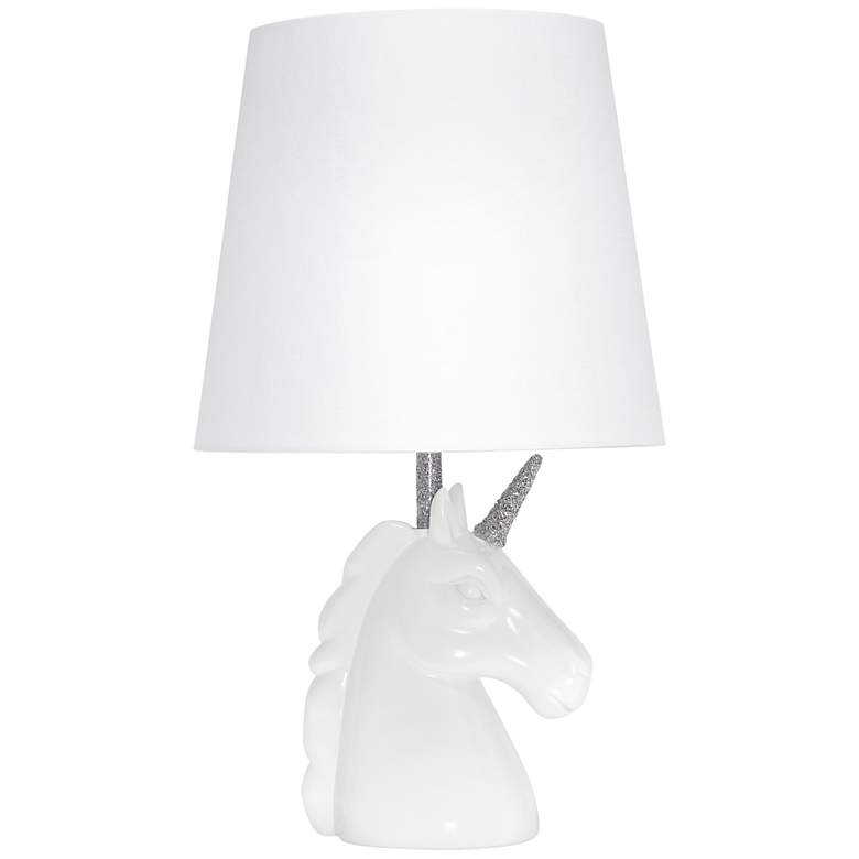 Image 2 Simple Designs 16 inch High Silver Glitter and White Unicorn Table Lamp