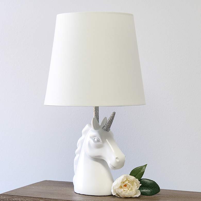 Image 1 Simple Designs 16" High Silver Glitter and White Unicorn Table Lamp
