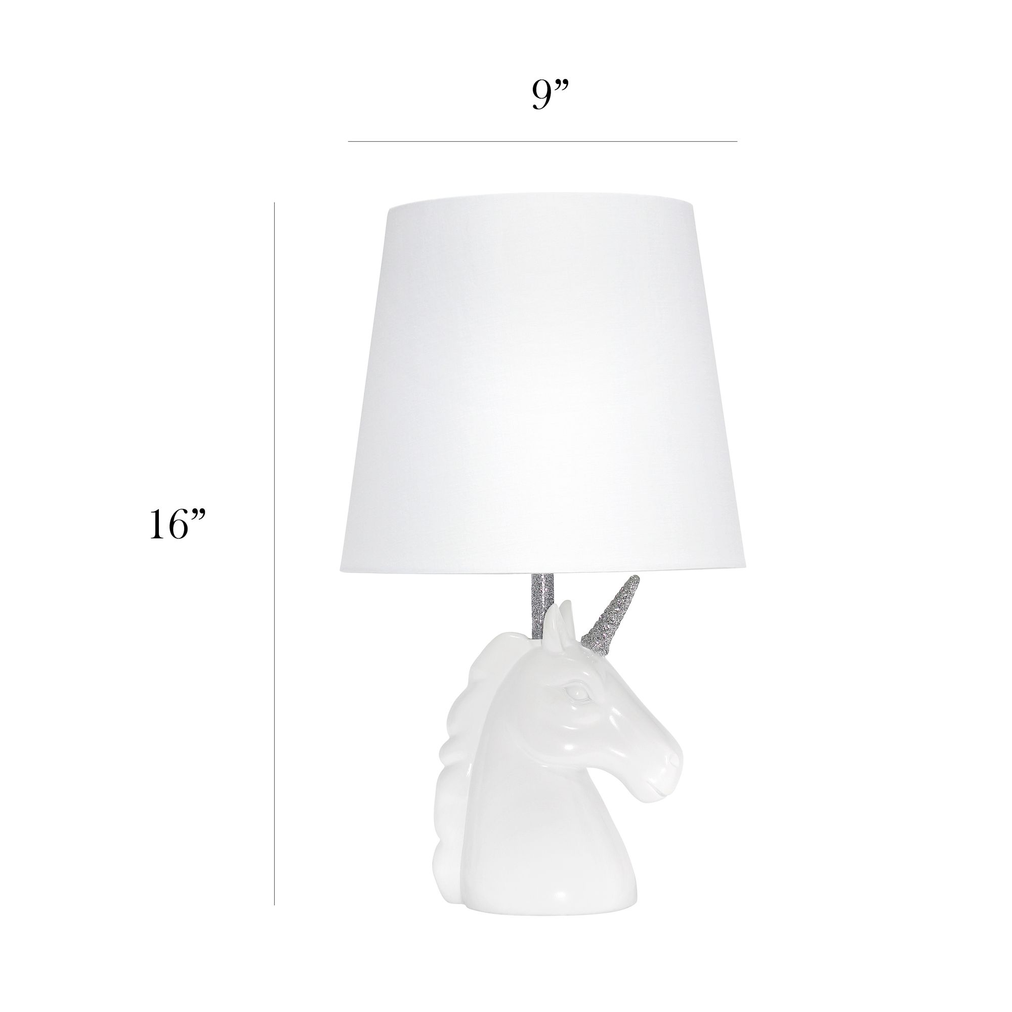Simple Designs 16" High Silver Glitter and White Unicorn Table Lamp