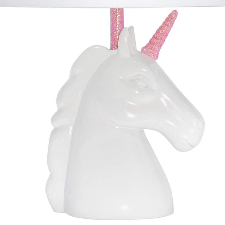 Image 4 Simple Designs 16 inch Sparkling Pink and White Unicorn Accent Table Lamp more views
