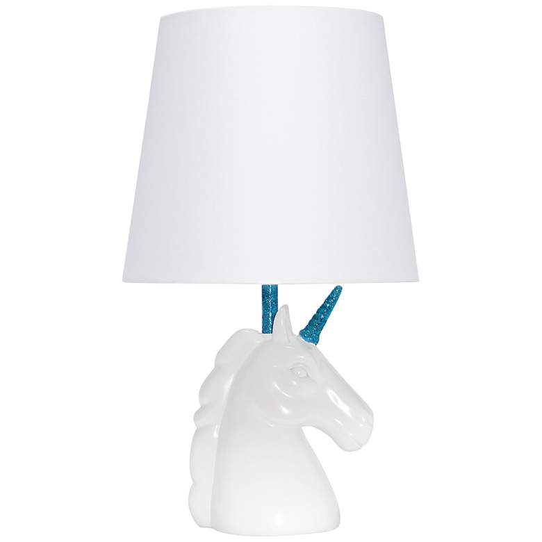 Image 2 Simple Designs 16 inchH Sparkling Blue and White Unicorn Accent Table Lamp