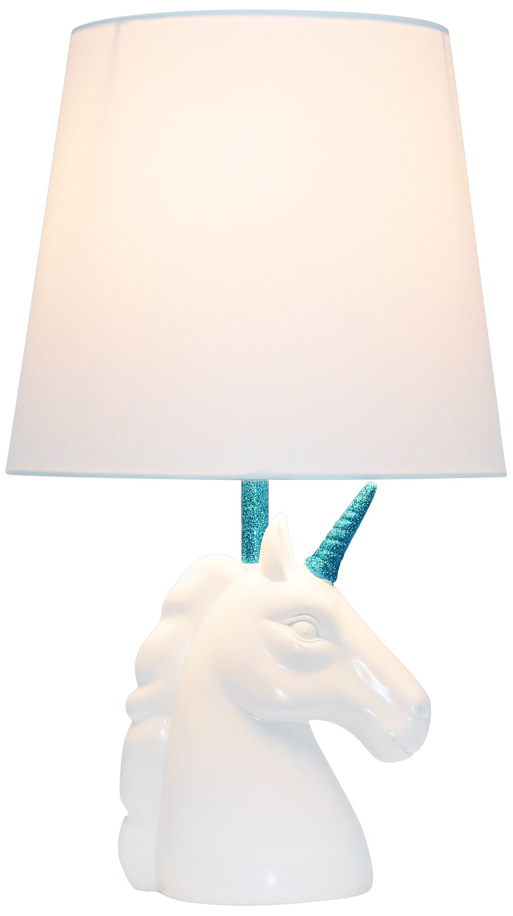 Simple Designs 16"H Sparkling Blue and White Unicorn Accent Table Lamp