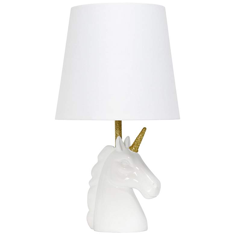 Image 2 Simple Designs 16 inchH Sparkling Gold and White Unicorn Accent Table Lamp